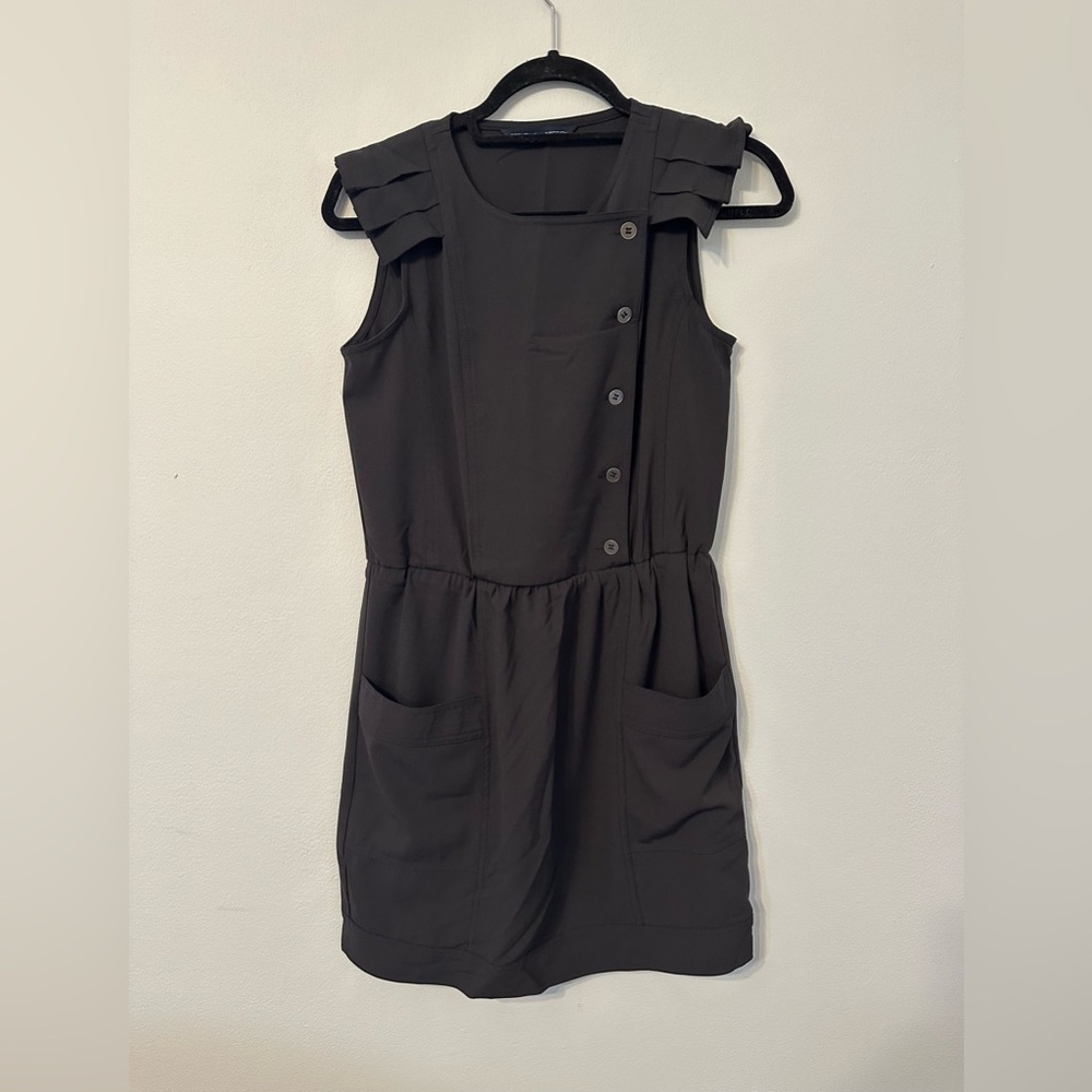 French Connection Black Sleeveless Mini Dress with Button Detail